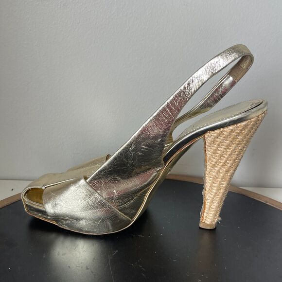 Yves Saint Laurent YSL Square Toe Gold Slingback High Heel Size 38 7.5 US - Picture 6 of 13
